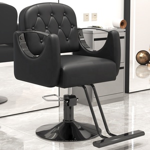 Fauteuil de barbier noir capitonné, chaise de salon hydraulique pivotante à 360 degrés, réglable en hauteur avec repose-pieds - Product Image 1