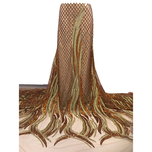 Nuevo Diseño Ecológico de Alta Calidad, Tela de Malla con Cuentas, Encaje Bordado con Pedrería y Lentejuelas, <span class=keywords><strong>Material</strong></span> para Vestidos de Novia - Product Image 1