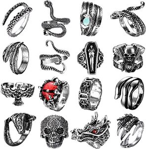 ชุดแหวนสไตล์โกธิคพังก์วินเทจสีเงิน <span class=keywords><strong>แหวน</strong></span>โกธิคเท่ๆ แพ็ค<span class=keywords><strong>แหวน</strong></span>เทรนดี้แบบซ้อนได้ สไตล์โบฮีเมียน <span class=keywords><strong>แหวน</strong></span>นิ้วใหญ่แบบหนา <span class=keywords><strong>แหวน</strong></span>นิ้วเต็มวงแบบปรับได้ - Product Image 2