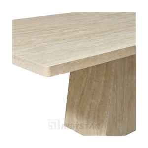 French Cave Stone Slab <b>Dining</b> <b>Table</b> Modern Minimalist Mid-Century Style Rectangular Home Travertine - Product Image 3