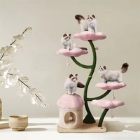 Meilleur cadeau : Arbre à chat moderne de luxe en bois avec lit en forme de fleur, emballé en carton, pour les amoureux des chats