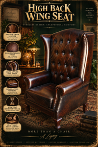 Elegant Genuine Leather Chesterfield Wingback <b>Chair</b> Minimalist High Back Design Luxury Accent Seating Villa Upholstered - Product Image 4