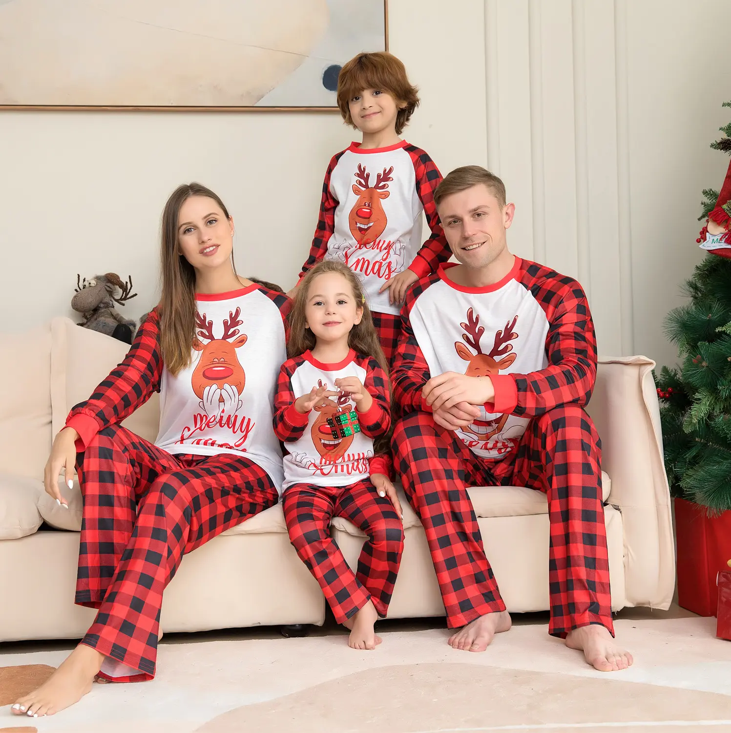 Europese En Amerikaanse Baby Kinderpyjama Huiskleding Set Kerst Familie Pyjama