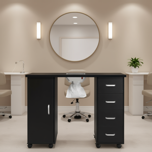 Table à ongles avec plateau en MDF, finition noire, une porte, 4 tiroirs, mobilier de salon, design contemporain - Product Image 2