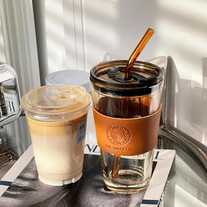 यात्रा टंबलर कॉफी मग 450 एमएल ग्लास कप एंटी-स्लेज और पुआल के साथ - Product Image 2