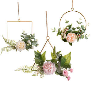 ज्यामितीय धातु फूल व्यवस्था, स्नातक की दीवार फांसी की सजावट के लिए कृत्रिम गोल त्रिकोण वर्ग फ्रेम - Product Image 1