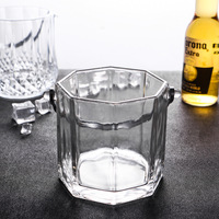 Ember Es Kaca Bening dengan Gagang Logam dan Penjepit Es, Pendingin Minuman Bertekstur untuk Pesta, Bar, dan Penyajian Minuman