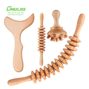 Rodillo de madera para masaje de espalda, masajeador de pies con ruedas de madera, doble rodillo - Product Image 1