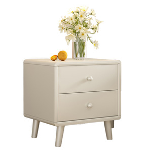 Ivory <b>White</b> Solid Wood Nightstand With Double Drawers Assembled Bedroom <b>Storage</b> <b>Cabinet</b> For Adults And Elderly - Product Image 3