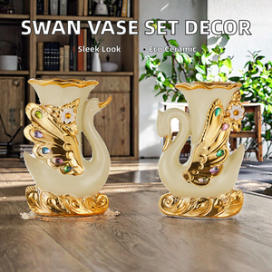 Par de cisnes para sala de estar, mueble para TV, jarrón de cerámica creativo, ecológico, moderno y sencillo, decoración de mesa, obra de arte. - Product Image 2