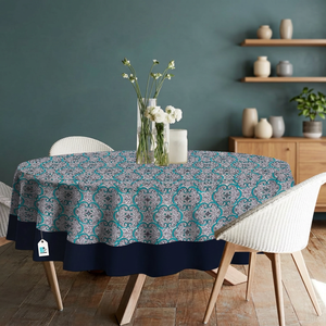 Premium 60 Inch Cotton Printed Round <b>Tablecloth</b> Floral Woven Pattern for Dining Tables <b>Parties</b> Home Decor and Events - Product Image 2