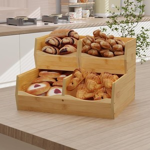 Portaspezie da <span class=keywords><strong>Cucina</strong></span> in Legno Massello a Più Livelli, Cesto Portaoggetti a Doppio Strato <span class=keywords><strong>per</strong></span> Frutta, Verdura e Snack da Soggiorno - Product Image 1