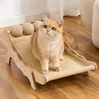Griffoir pour chat en bois avec surface en sisal résistante à l'usure, boule en sisal, pour le repos et le jeu en intérieur, multifonctionnel
