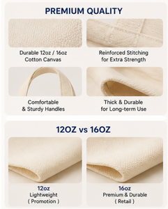 Sac de courses réutilisable en toile écologique, durable, en coton naturel beige uni, avec poignée longue et bandoulière, taille personnalisable - Product Image 6