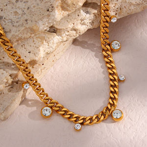 Collar de Cadena Cubana Gruesa Dreamshow con Dije de Circonita, Collar de Acero Inoxidable Chapado en Oro, Suministros para la Fabricación de Joyería - Product Image 6