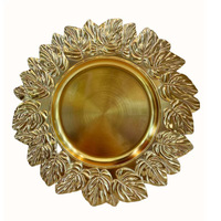 Assiettes de présentation rondes en plastique blanc doré avec bordure gravée style baroque pour mariages et événements