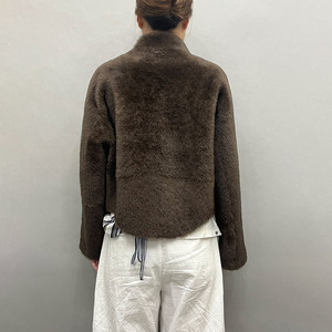 Luxury Real Genuine <strong>Sheepskin</strong> Shearling <strong>Coat</strong> Women Warm Winter Stand Collar Cropped Outerwear <strong>for</strong> Ladies - Product Image 3