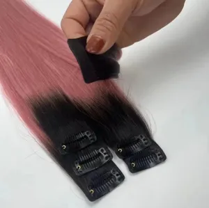 Extensão de clipe de cabelo colorido para mulheres, extensão 100% cabelo humano, cachos lisos de 18 polegadas, preço de atacado