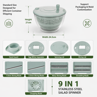 9-in-1 Salade Dehydrator met Groentehakker Efficiënt Keukenhulpmiddel voor Snel Wassen en Snijden van Fruit en Groenten