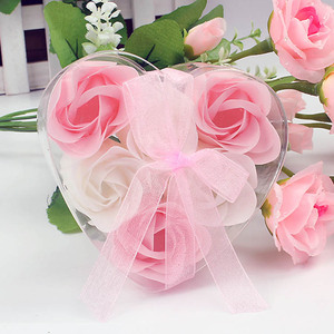 6 Pieces <b>Heart</b> <b>Shaped</b> Soap Flower PVC <b>Box</b> Valentine Gift Floral Bath Set Matching Decorations - Product Image 3