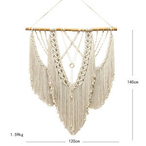 <span class=keywords><strong>Tapisserie</strong></span> murale bohème en macramé 120x140 cm pour chambre à coucher, salon ou hôtel - Product Image 3