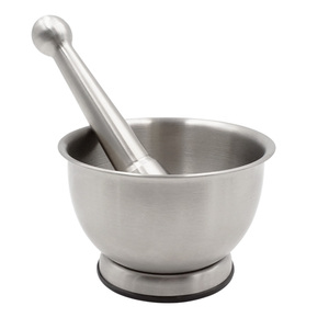 Mortaio e Pestello in Acciaio Inossidabile, Diametro 12cm, Utensile da Cucina per Macinare Erbe e Spezie - Product Image 3
