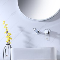Robinet Mitigeur Mural Dissimulé en Laiton Massif Brossé, à Trou Unique, Moderne, Certifié NSF, avec Cartouche Céramique, pour Lavabo Chaud/Froid, Idéal Hôtels