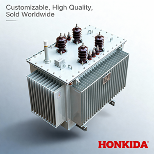 Transformateur immergé dans l'huile à trois phases CHINA HONKIDA 50-2000KVA 35KV 400V/230V à noyaux en cuivre pour la rénovation du réseau électrique de Géorgie, usage industriel, faible tension - Product Image 1