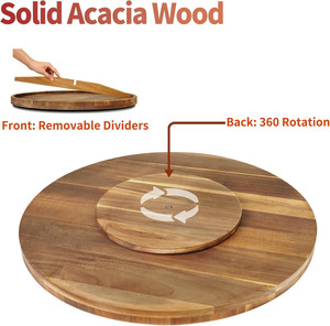 Plateau de service rond amovible extra large en bois <span class=keywords><strong>d</strong></span>'acacia, plateau de service rotatif divisé pour souvenirs de mariage, nourriture - Product Image 5