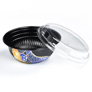 Wholesale black /red /colorful Plastic Disposable Donburi Rice Ramen Noodle Bowl With Lid