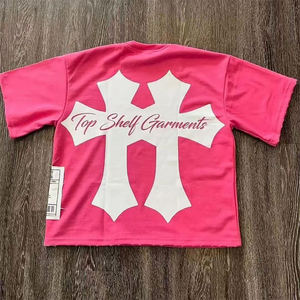 Camiseta Gráfica Personalizada de Algodón Grueso, Corte Cuadrado, Estampado Puff, Dobladillo Desgastado, Estilo Urbano Y2K Hip Hop para Hombre - Product Image 2