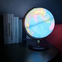 Globe terrestre classique antique en PVC avec base en bois et support métallique, lampe de bureau de 12 pouces pour la décoration géographique