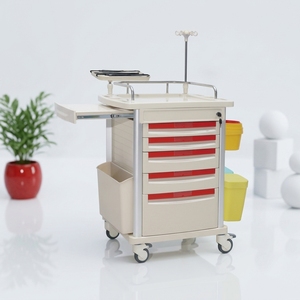 Chariot d'urgence médical multifonctionnel Hochey, structure en aluminium, acier et ABS, système <span class=keywords><strong>de</strong></span> verrouillage centralisé, roues, modèle - Product Image 6