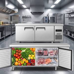 Table de travail réfrigérée sous comptoir en acier inoxydable avec plateau en acier inoxydable, refroidissement par air ou direct - Product Image 3