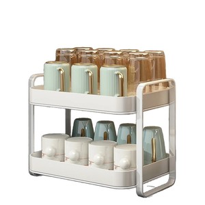 Double Layer <b>Tea</b> Cup Holder Storage Rack Desktop Organizer With Drain Tray For Kitchen Bathroom Use - Product Image 5