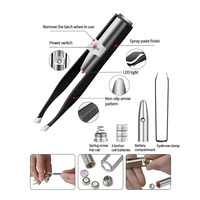 Pince à sourcils diagonale à pointe inclinée professionnelle en acier inoxydable avec lampe intégrée pour un toilettage précis des sourcils