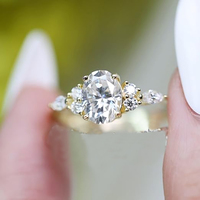 Bague RINNTIN LBR19 en or massif 18 carats, diamant de laboratoire certifié IGI, taille brillant rond 1 carat, sertie de pierres sur plusieurs côtés, bijoux fins