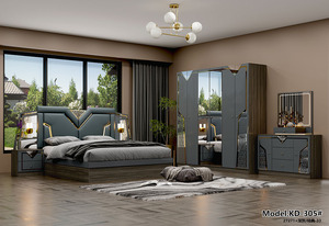 Ensemble complet de meubles de chambre à coucher en bois MDF, lit capitonné en tissu de style turc, luxe, taille king - Product Image 3