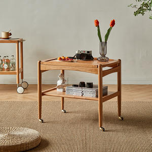 Table basse en bois massif, chariot mobile en bois de cerisier avec roulettes, table d'appoint de style nordique pour petit appartement - Product Image 2