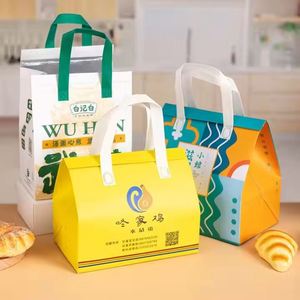 ถุงกระดาษคราฟท์สีธรรมชาติแบบไม่ทอ สำหรับใส่อาหารและเครื่องดื่มแบบนำกลับบ้าน ถุงเก็บความเย็น ถุงใส่อาหารกลางวัน ลายตัวอักษร - Product Image 6