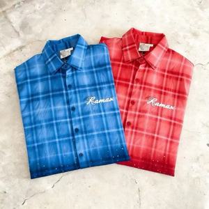 Chemises pour hommes sur mesure de luxe, coupe oversize, effet vieilli, délavées à l'acide, à carreaux, boutonnées, en coton et flanelle, avec strass, à manches longues - Product Image 3