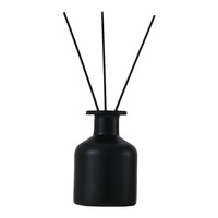 Diffuseur de parfum en verre personnalisé de 250 ml, bouteille à rayures verticales noires avec bouchon en liège, forme cylindrique, commande minimum de 100 pièces