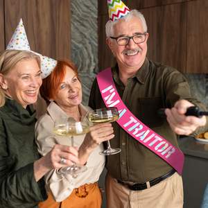 Écharpe « Je suis un traître » avec feuille irisée rose vif, pour les adieux, les déménagements, les changements de travail, les relocalisations, pour femmes ou hommes - Product Image 3