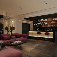 Comptoir de bar personnalisé pour sous-sol, vitrine à vin avec éclairage LED, mobilier de bar pour espace de loisirs souterrain privé