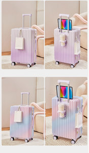 Ensembles de sacs de voyage à roulettes PC ABS + PC couleur dégradée au prix de gros valises de voyage ensembles de bagages avec porte-gobelet sacs de voyage - Product Image 3