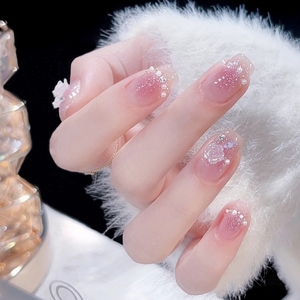 <span class=keywords><strong>Faux</strong></span> <span class=keywords><strong>ongles</strong></span> à presser romantiques rose blush, forme cercueil moyenne, avec paillettes et roses 3D, réutilisables, en acrylique ABS, avec <span class=keywords><strong>colle</strong></span> pour doigts, pour femmes - Product Image 3
