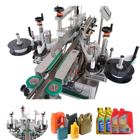 Machine d'étiquetage automatique double face pour bouteilles carrées en plastique d'huile moteur et d'huile lubrifiante, contrôle par écran tactile PLC