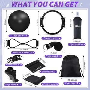 24Pcs Home Pilates Essentials <b>Kit</b> for Women Pilates Equipment Ring and Ball Set with Stretching Strap Water Bottle, <b>Magic</b> Circle - Product Image 2