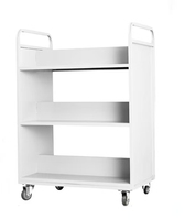 Chariot à livres en acier à 3 niveaux avec bords de protection, équipement de bibliothèque, chariot à livres mobile en métal avec étagères en forme de T