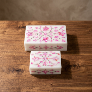 Boîte à bijoux rectangulaire moderne Stonecrafts International avec incrustation gravée, motif floral rose en nacre, pour le rangement de Thanksgiving - Product Image 2